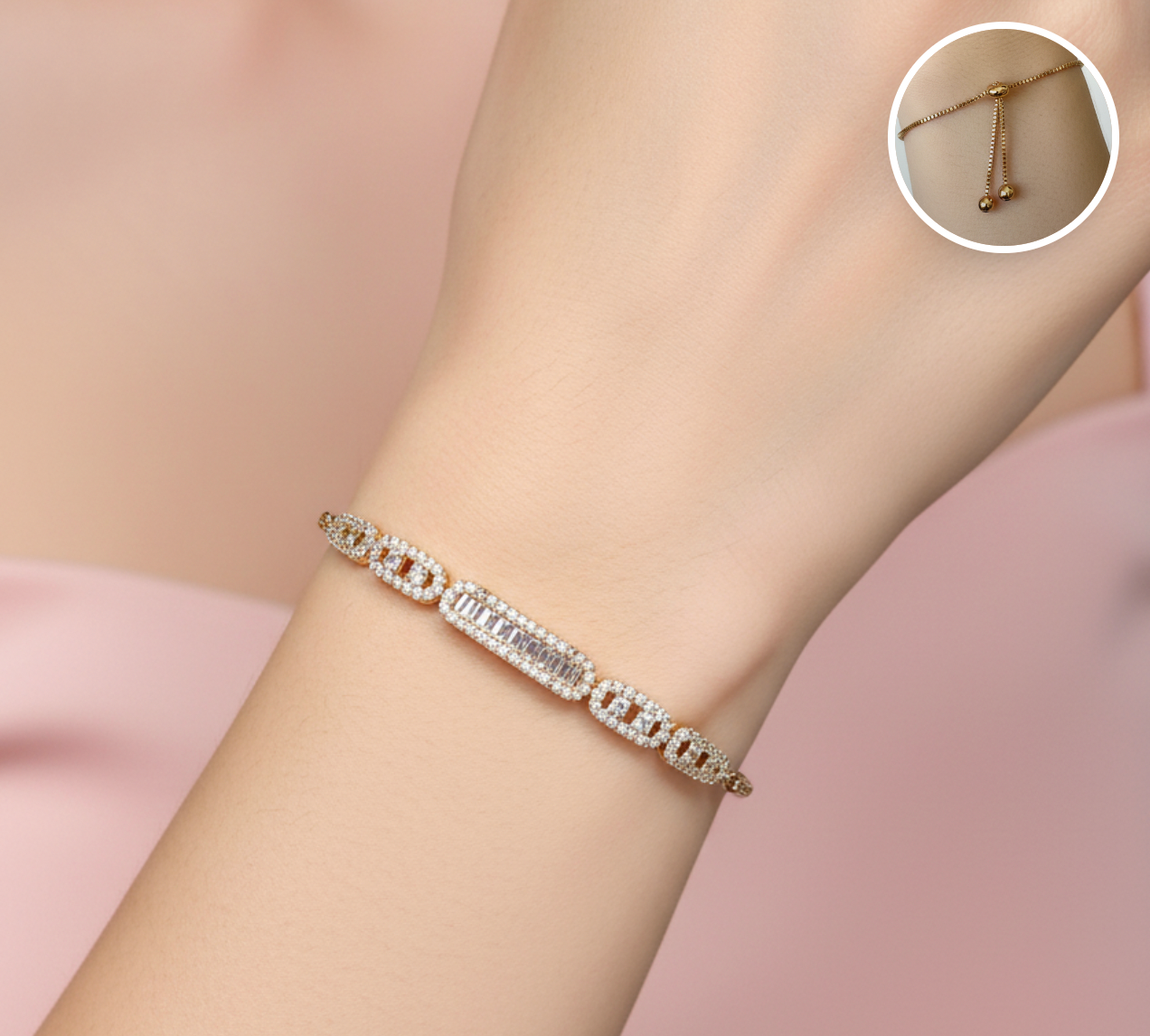 Pulsera Eslabones con Baguettes y Pavé Bolo