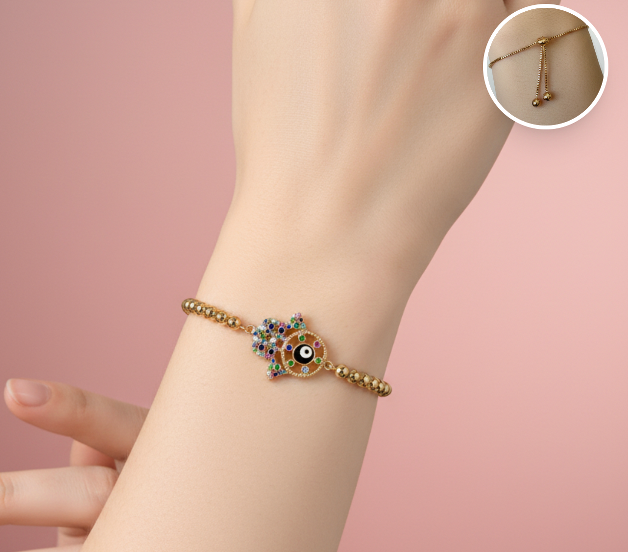 Pulsera Mano de Fátima con Ojo Turco