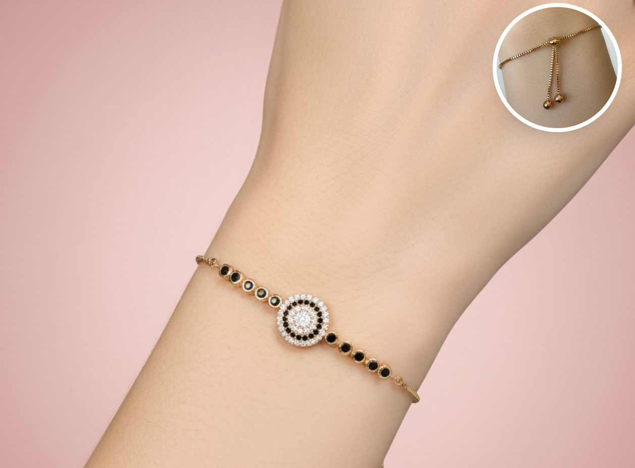 Pulsera Bolo Medallón con Bolitas Negras