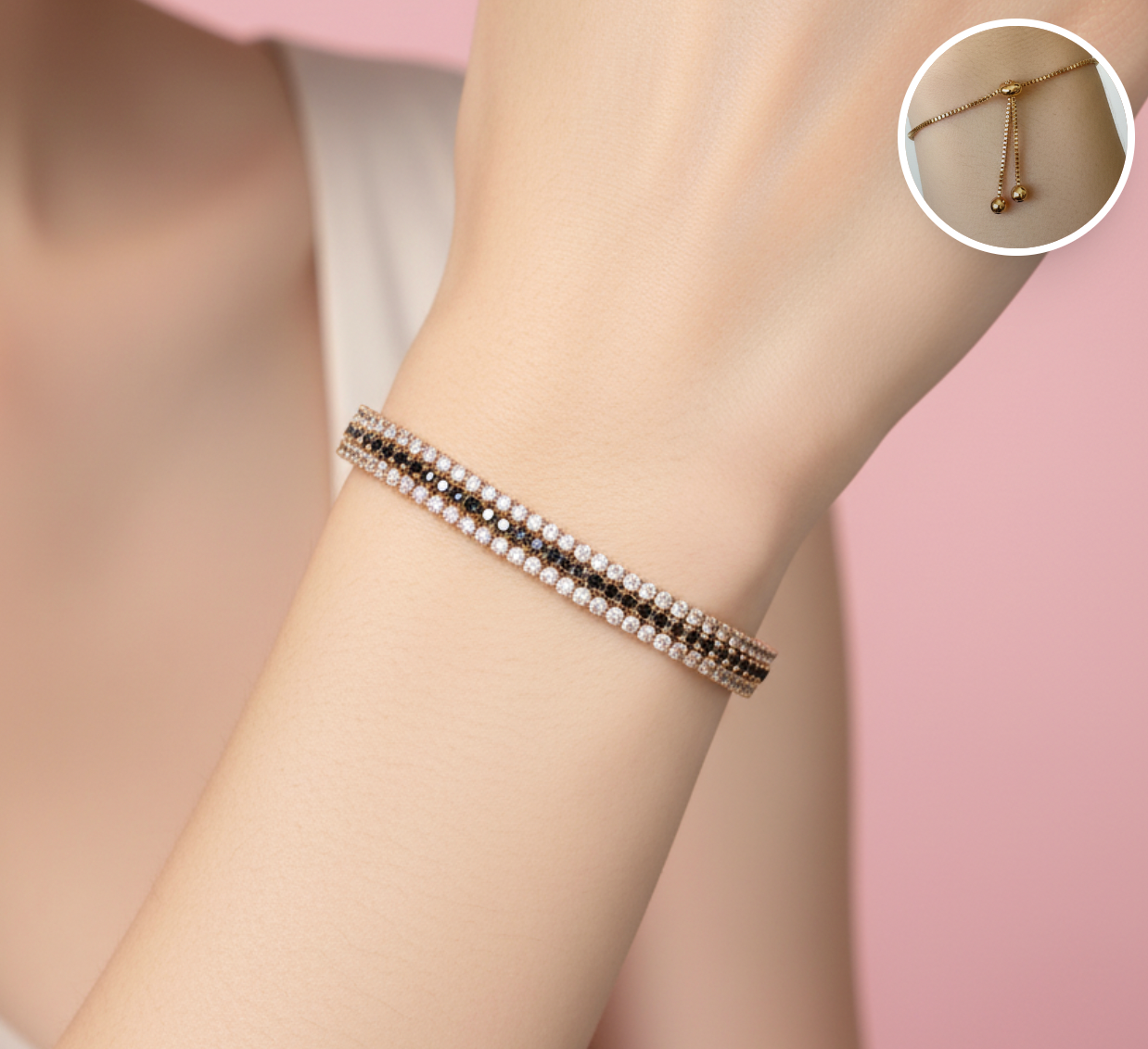 pulsera tennis triple fila bicolor