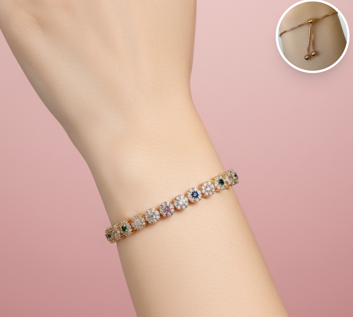 pulsera floral multicolor con zirconia