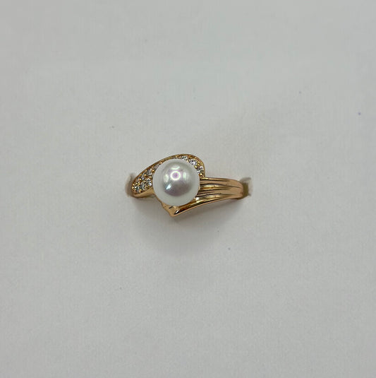 ANILLO PERLA CON OLA PAVÉ