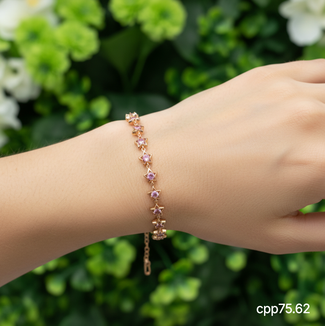 Pulsera de Estrellas con Piedra Central Rosa