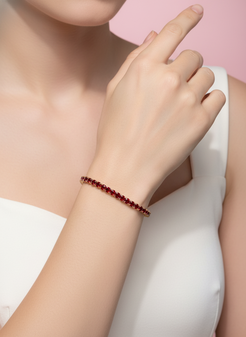 pulsera de tenis con zirconias rojas