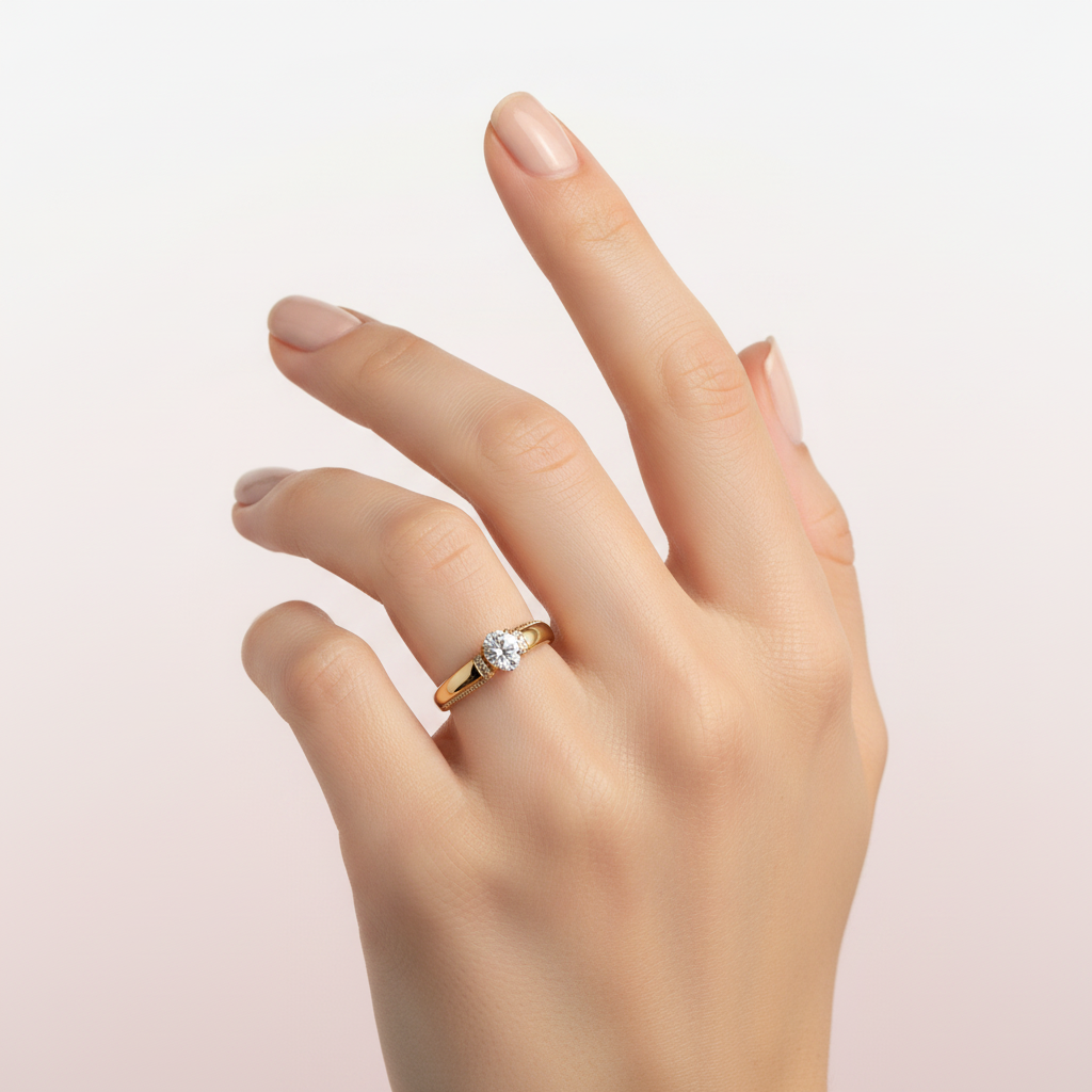 Anillo solitario con corte oval y banda cattail