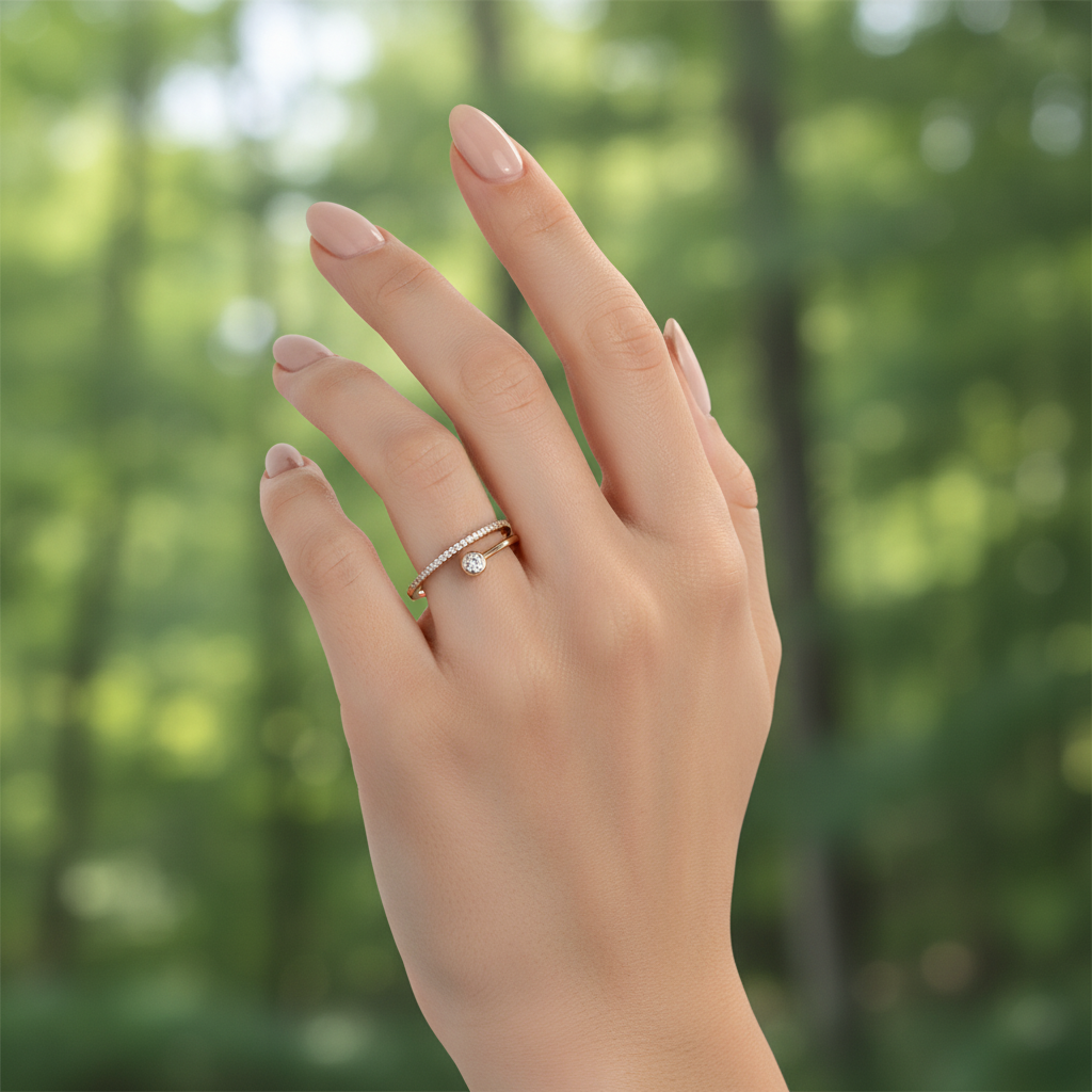 anillo doble banda con bezel