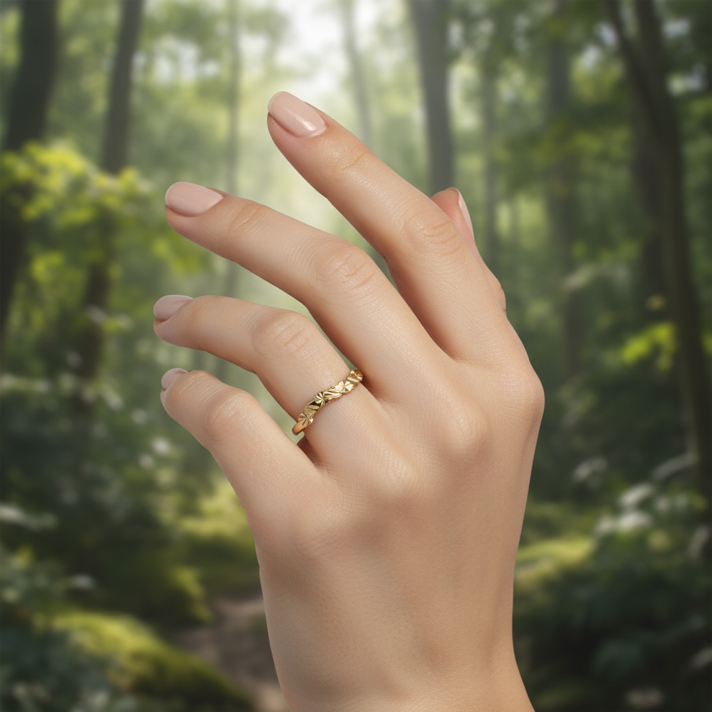 anillo de banda floral grabada