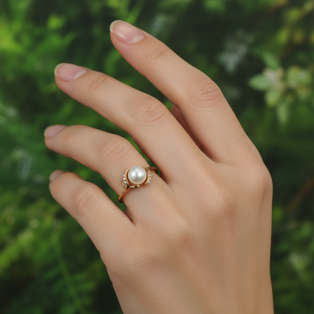 anillo de perla con brazos curvos
