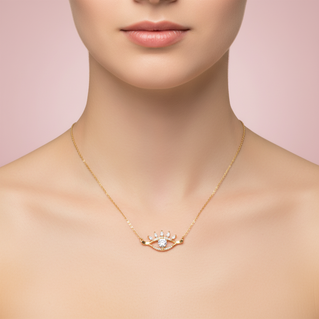 collar de ojo con corazón y pestañas
