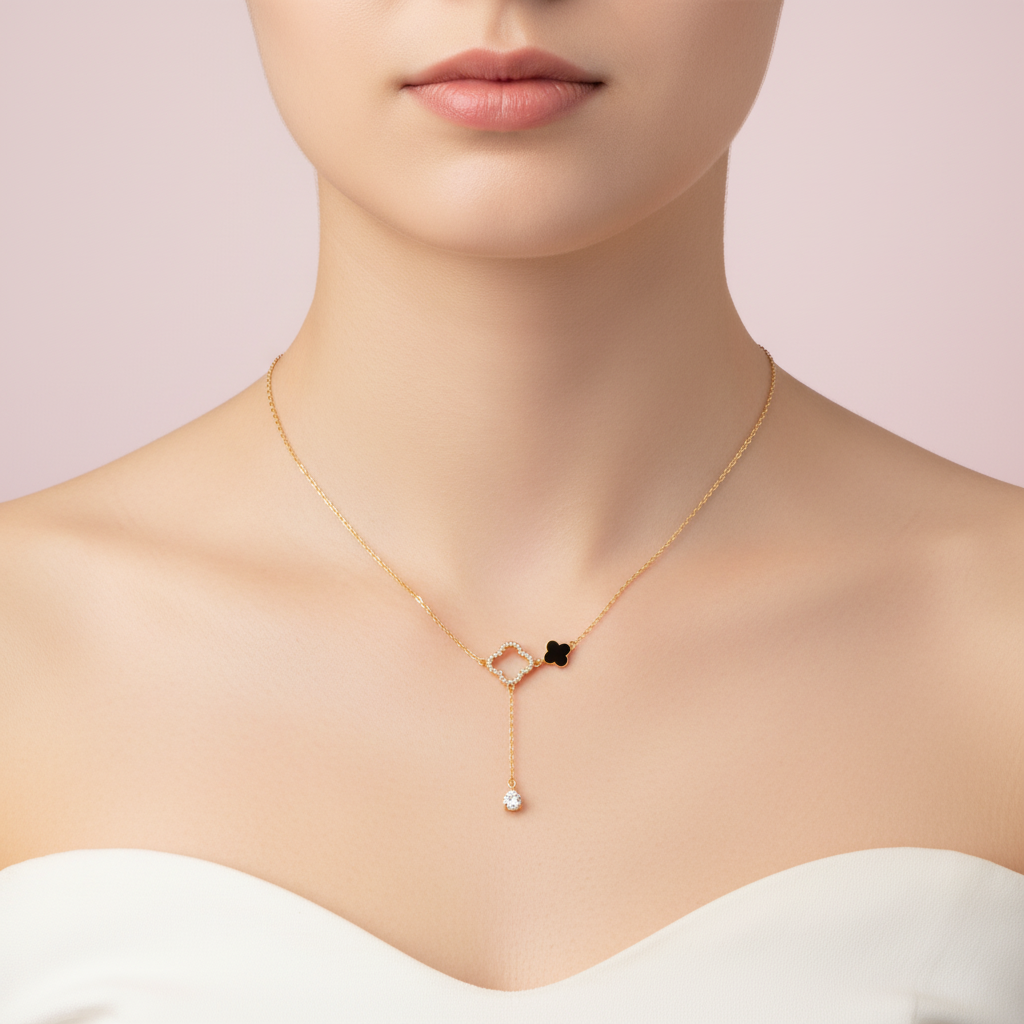 ollar lariat de tréboles con gota colgante