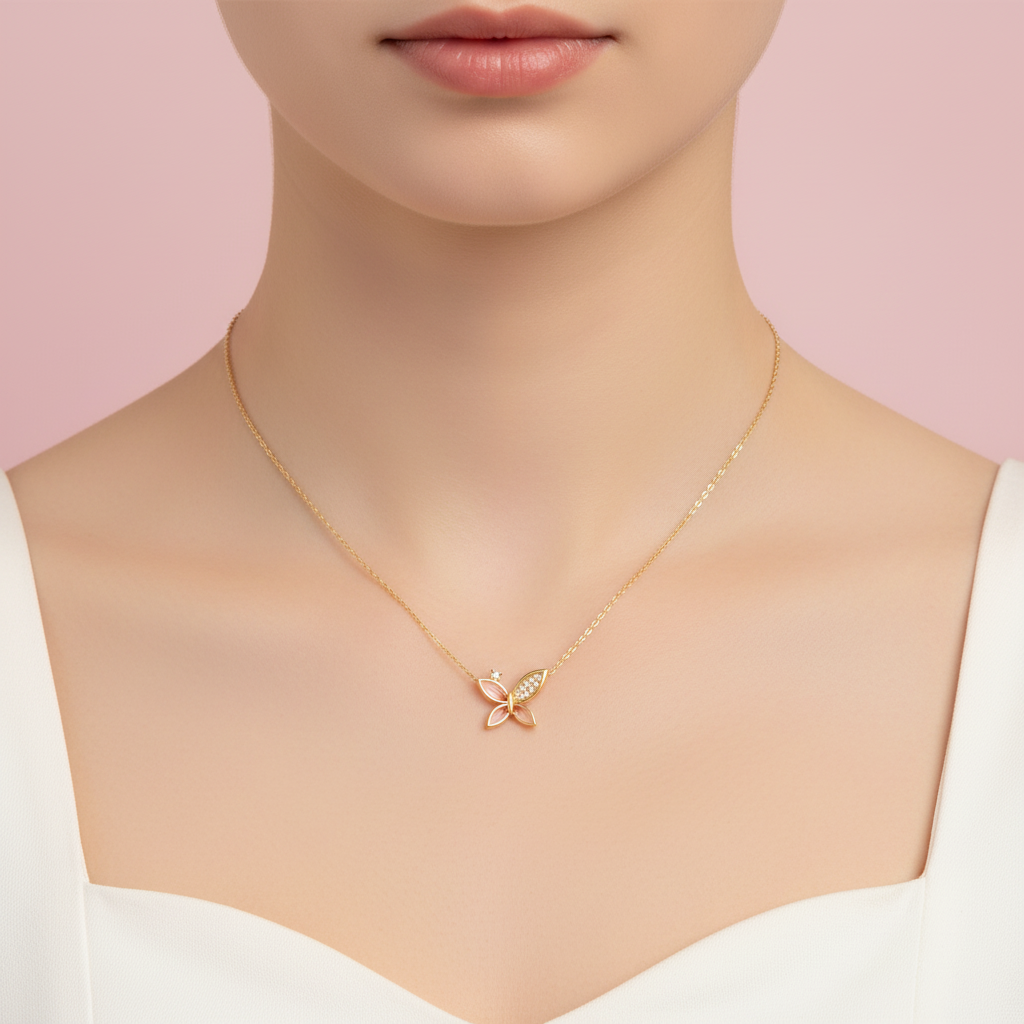 collar de mariposa con esmalte y zirconias