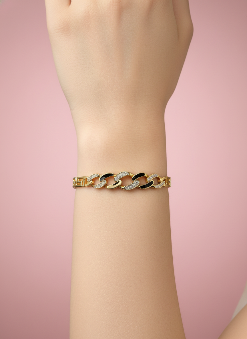Pulsera Griega con Eslabones Cubanos y Pavé