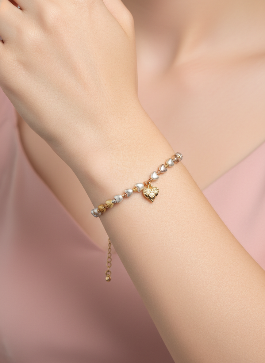 Pulsera perlas barrocas con dije de corazón