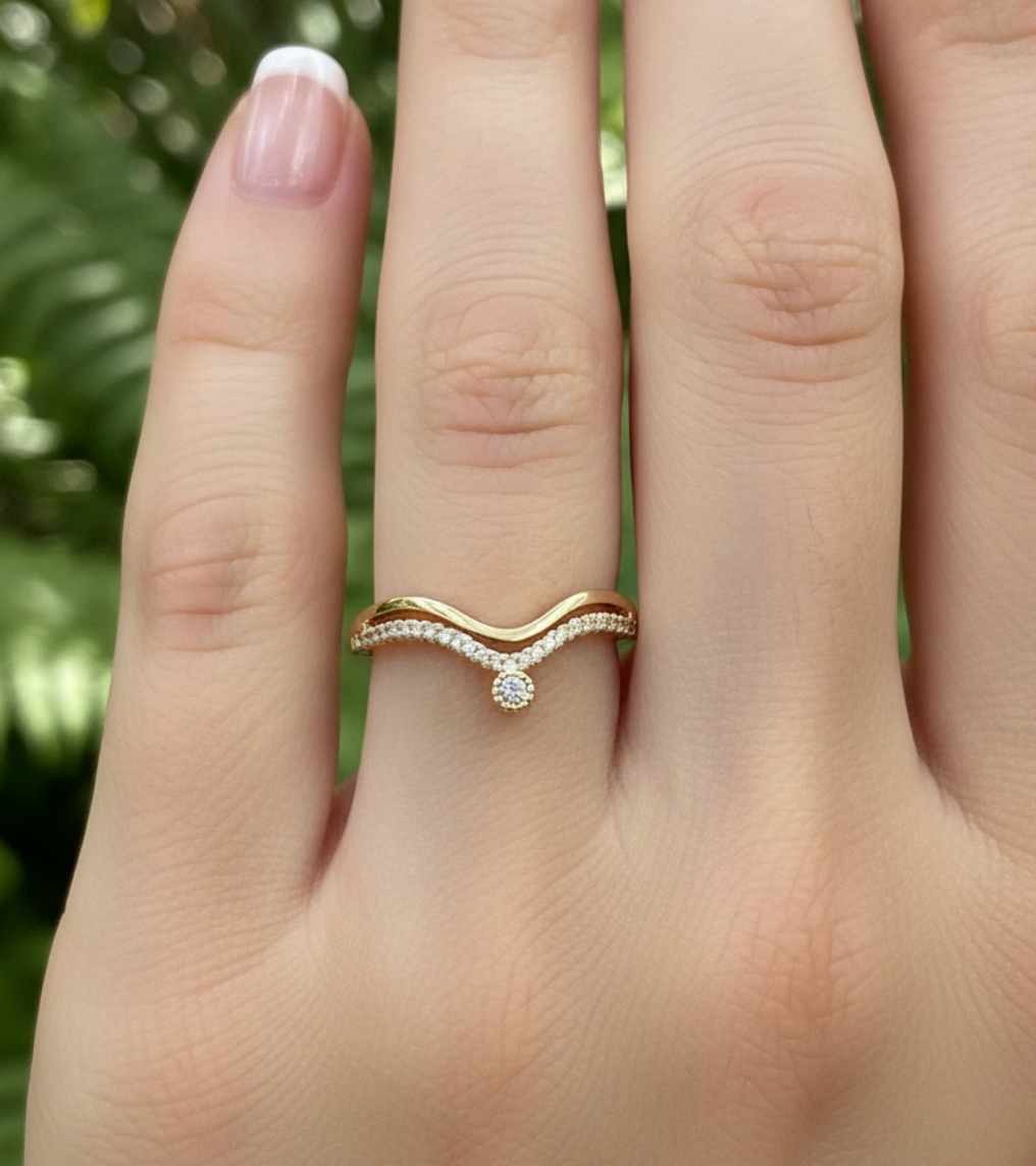 ANILLO CHEVRON DOBLE SOLITARIO