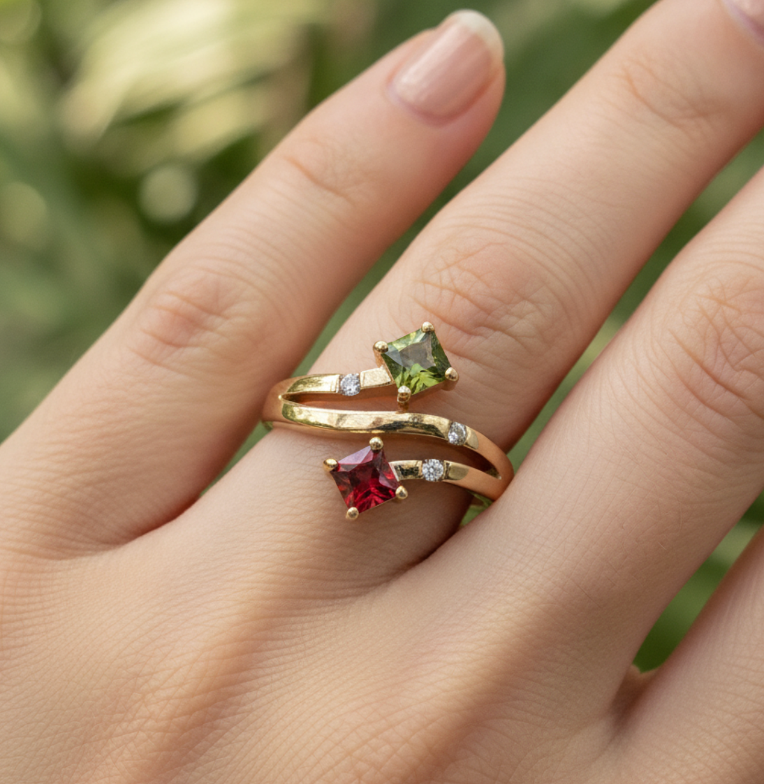 anillo rombos bicolor