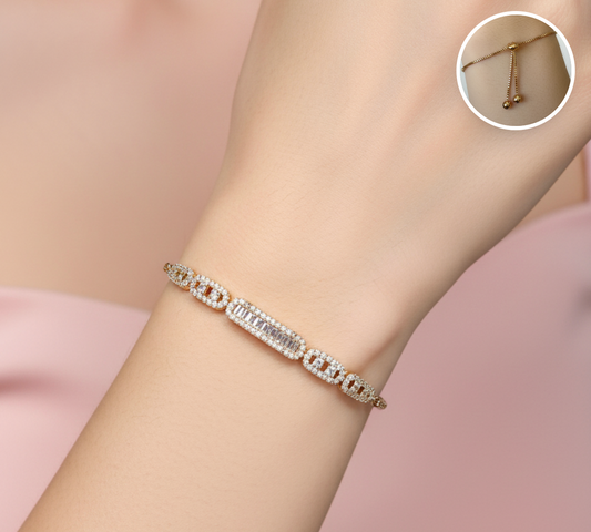 Pulsera Eslabones con Baguettes y Pavé Bolo