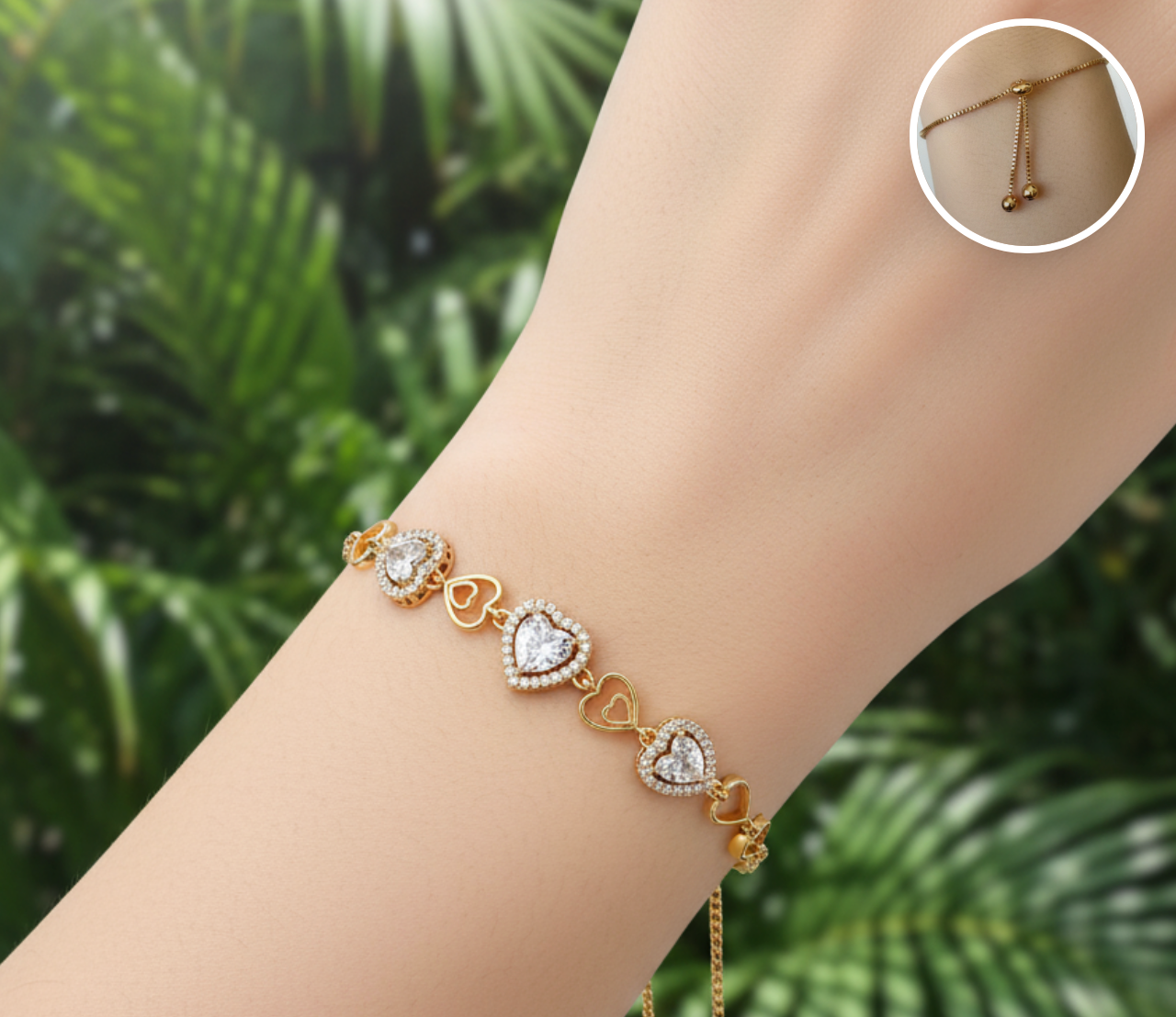 pulsera de corazones con halo de zirconia