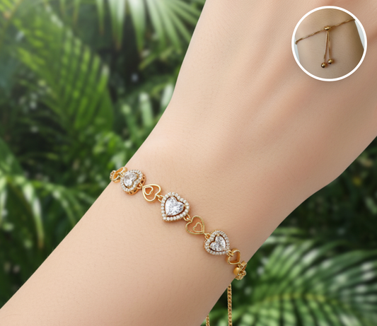 pulsera de corazones con halo de zirconia