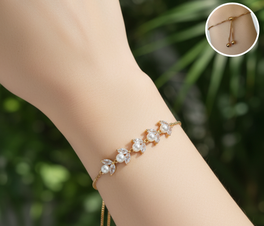 Pulsera Hojas con tipo perlas Ajustable
