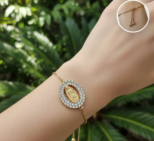 pulsera de la Virgen de Guadalupe con zirconia