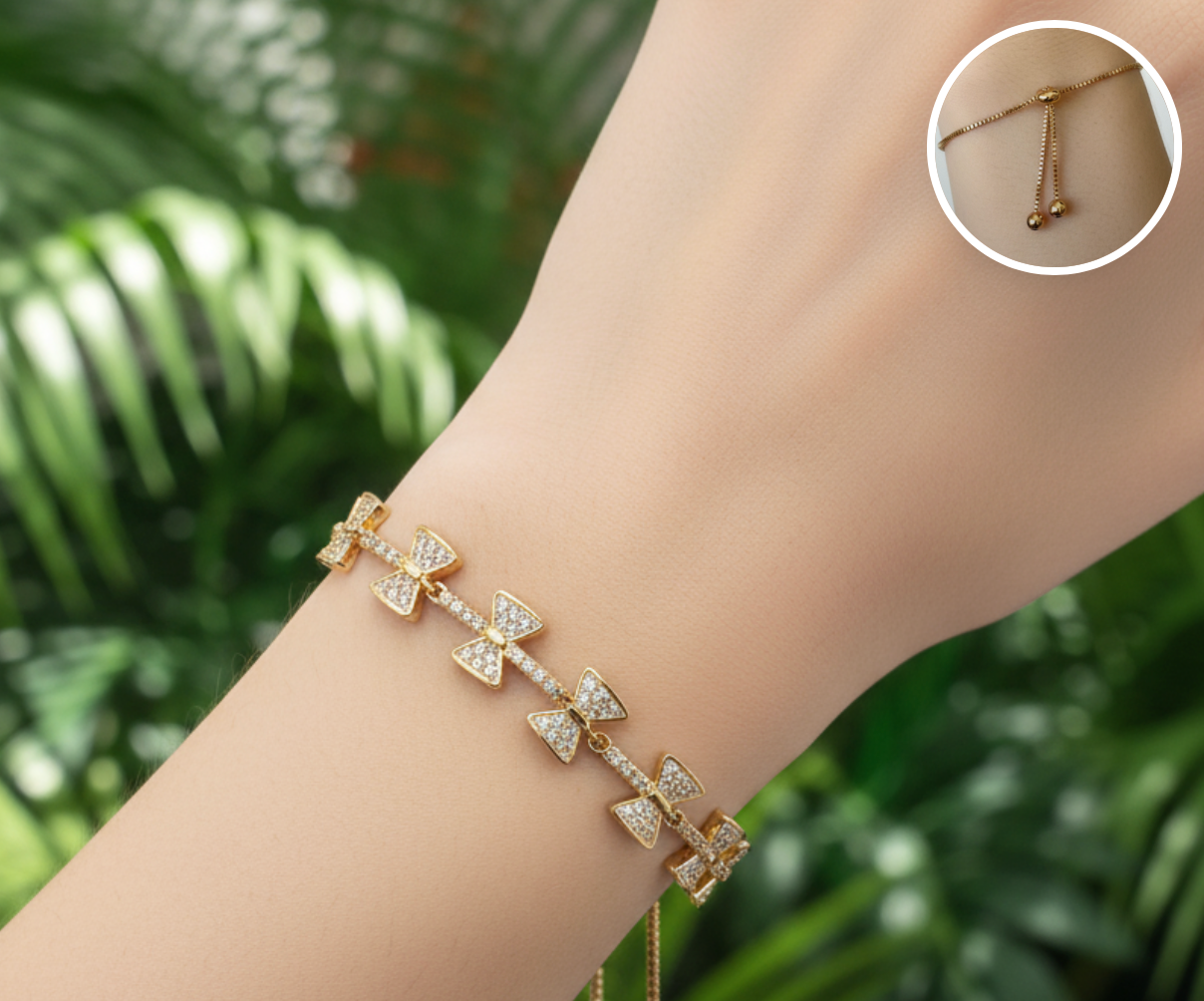 Pulsera ajustable de moños brillantes