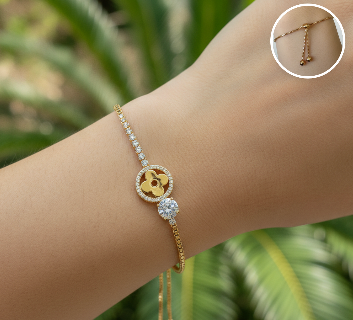 Pulsera Ajustable Flor Pavé