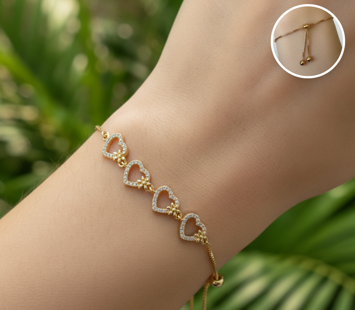 Pulsera ajustable cuatro corazones
