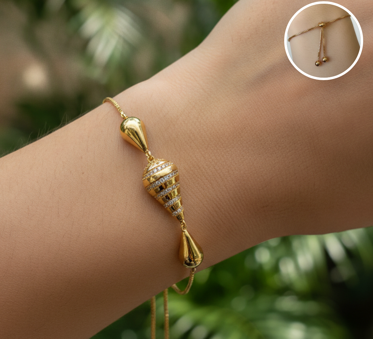 PULSERA AJUSTABLE CONICO PAVE RAYADO