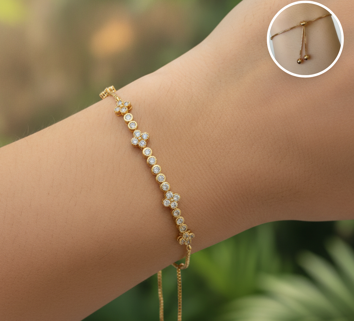 PULSERA AJUSTABLE TREBOL PAVE