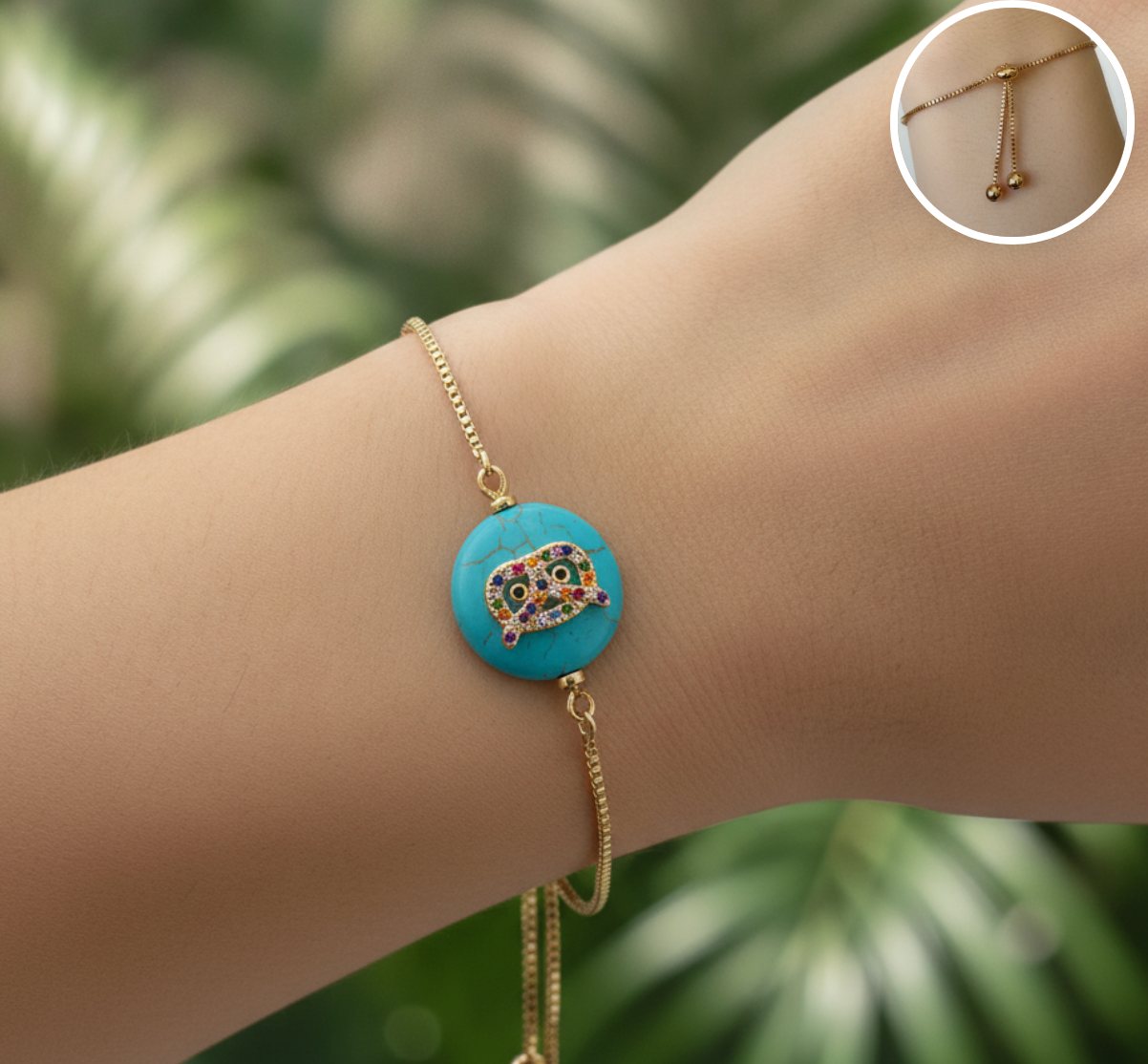 PULSERA AJUSTABLE  CIRCULO TURQUESA