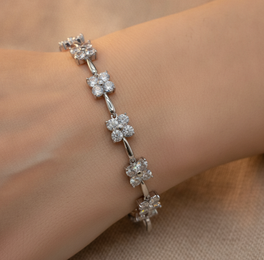 PULSERA FLORES BRILLANTES TENNIS