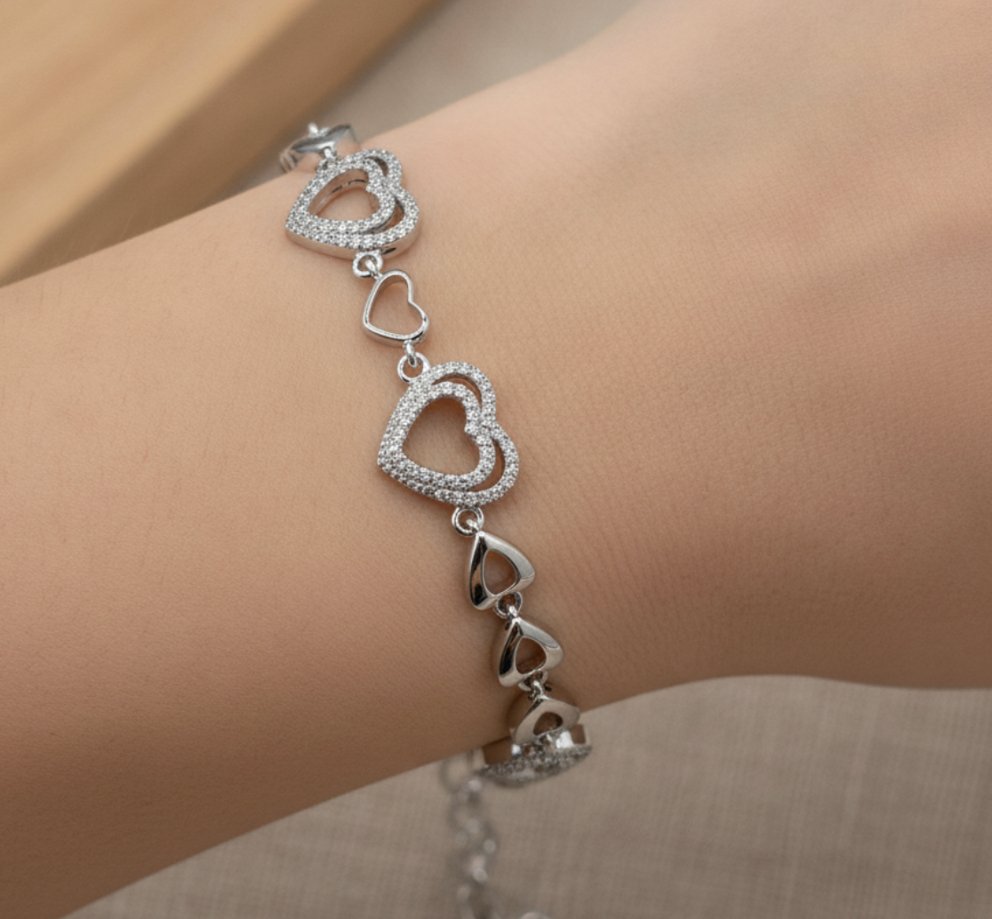 PULSERA CORAZONES ESCALONADOS PAVÉ