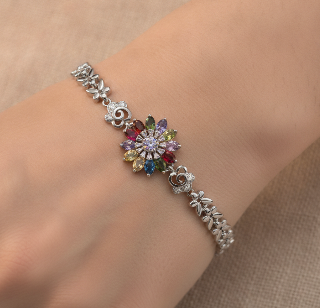 PULSERA FLOR MILTICOLOR PAVÉ
