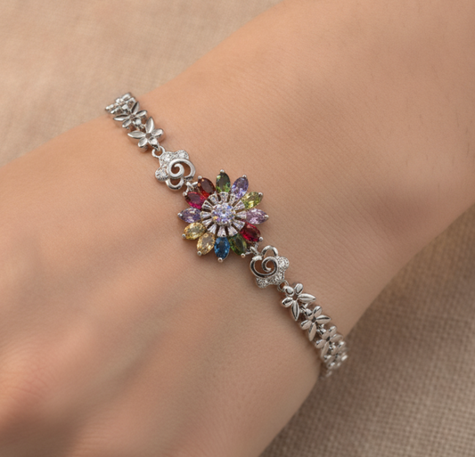 PULSERA FLOR MILTICOLOR PAVÉ