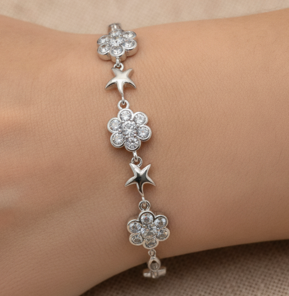 PULSERA ESTRELLAS Y FLORES PAVÉ