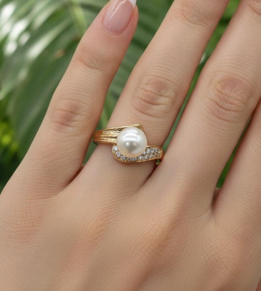ANILLO PERLA CON OLA PAVÉ