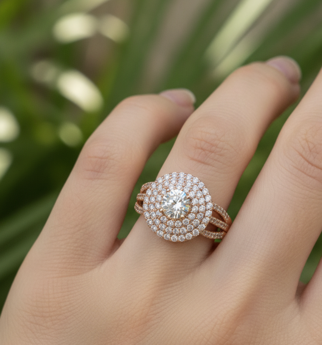 ANILLO SOLITARIO HALO BRILLOSO