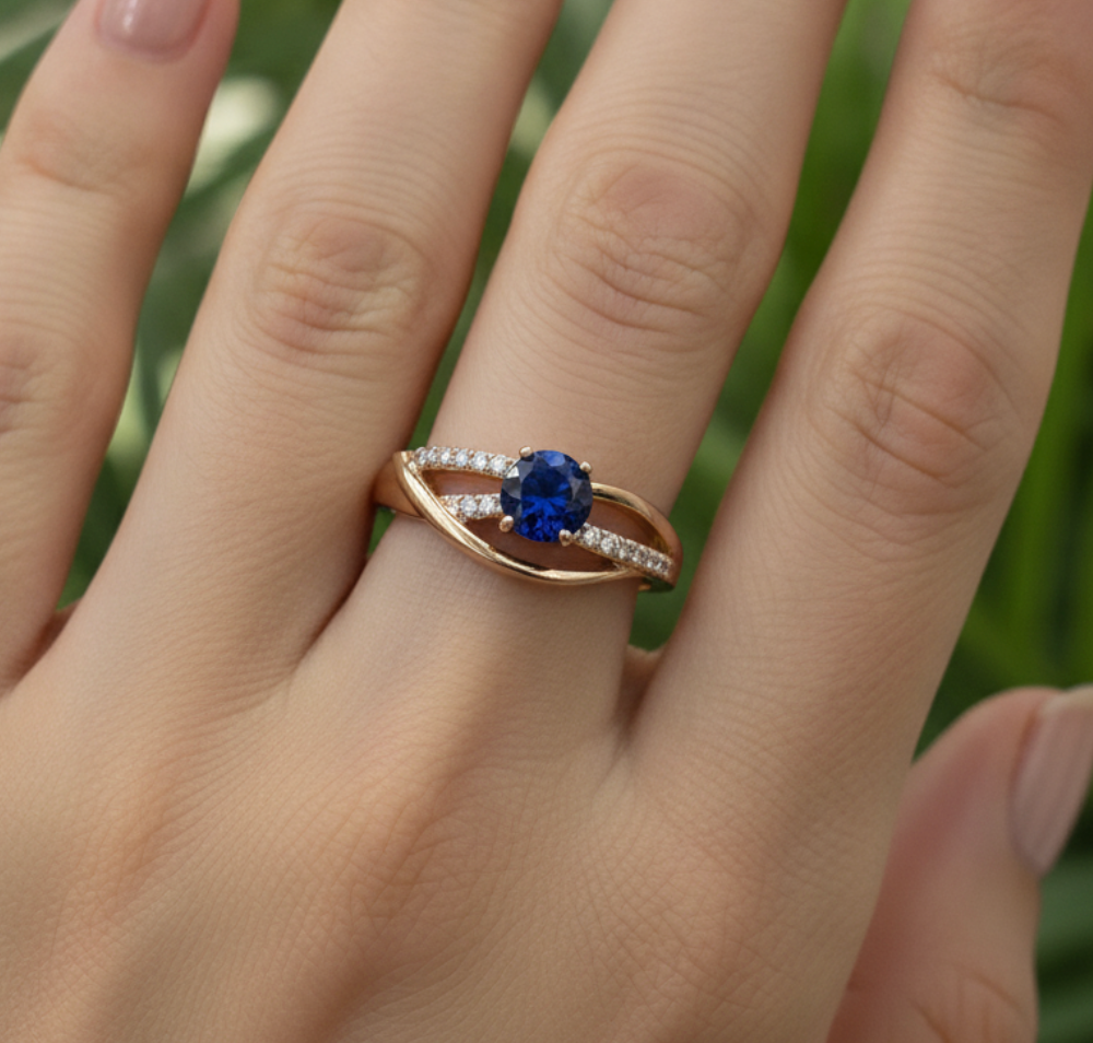 anillo solitario zafiro azul