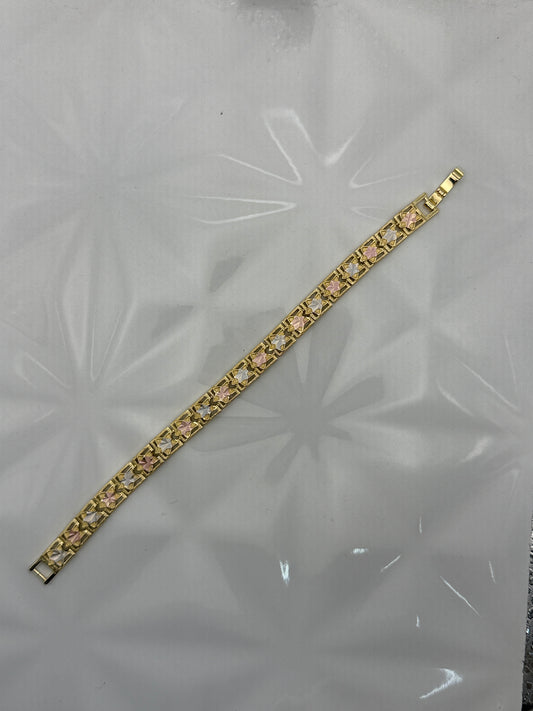 Pulsera de Placas Caladas con Estrellas Tricolor