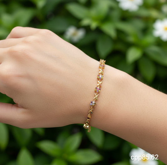 pulsera de flores y mariposas con piedras multicolor
