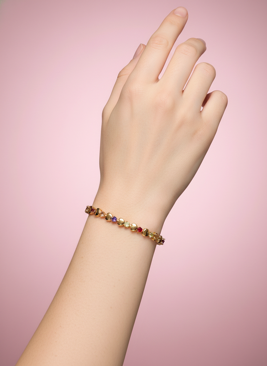 pulsera de corazones con zirconias multicolor