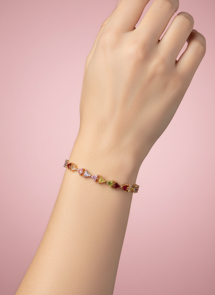 pulsera de tenis con zirconias triangulares multicolor