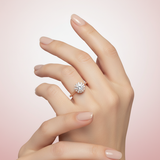 Anillo solitario con halo redondo