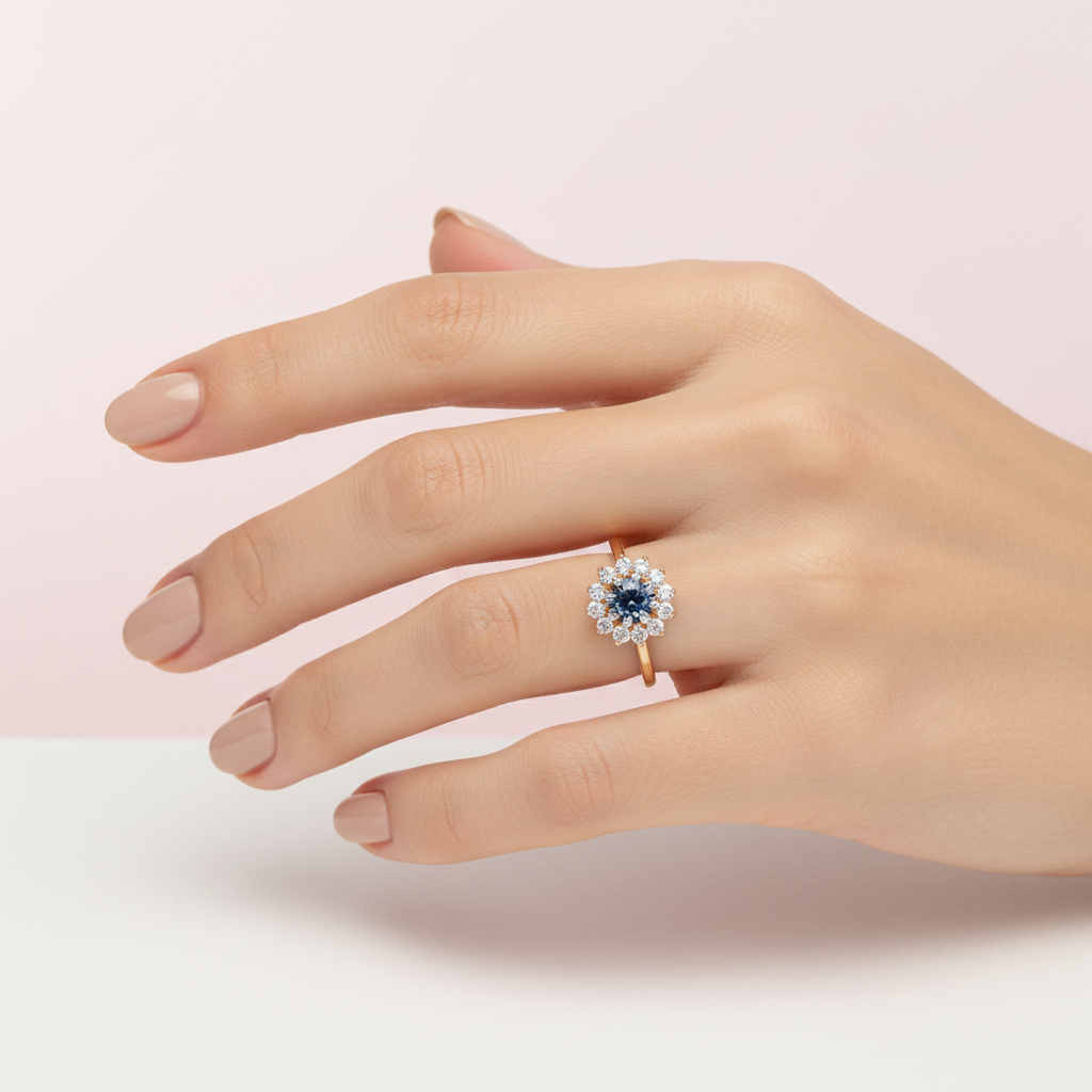 Anillo de halo con piedra de color central
