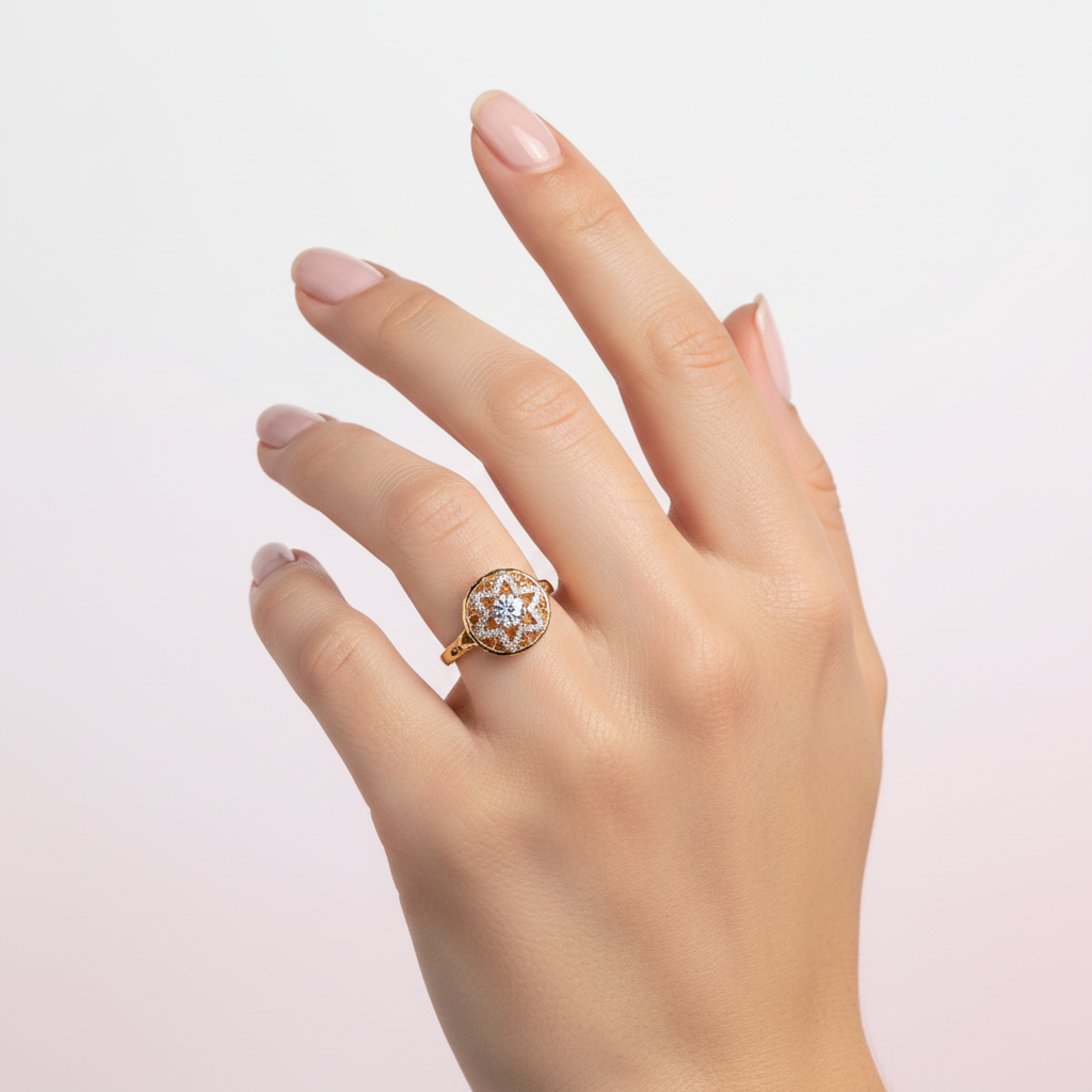 Anillo domo calado con estrella y pavé