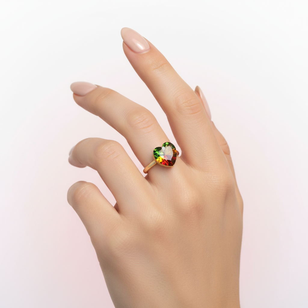 Anillo de corazón con cristal multicolor
