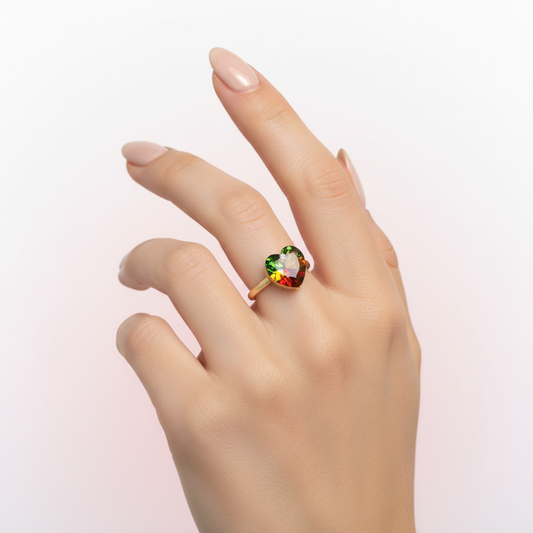 Anillo de corazón con cristal multicolor