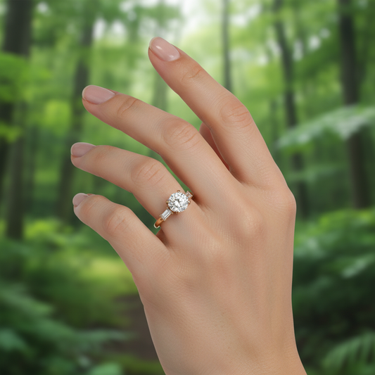 anillo solitario con baguettes laterales