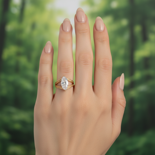 anillo solitario marquesa con banda split