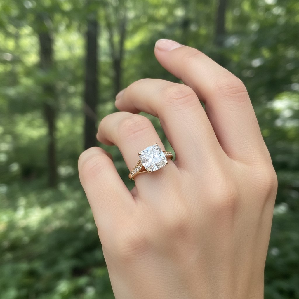 anillo solitario cushion cut con banda split